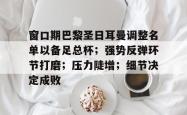 九游包含窗口期巴黎圣日耳曼调整名单以备足总杯；强势反弹环节打磨；压力陡增；细节决定成败的词条